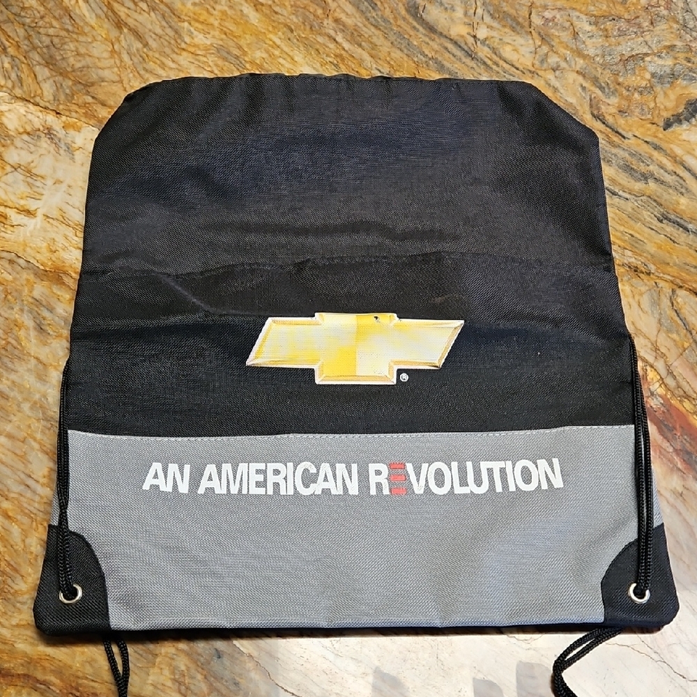 Chevrolet branded drawstring backpack featuring  "An American Revolution" Logo